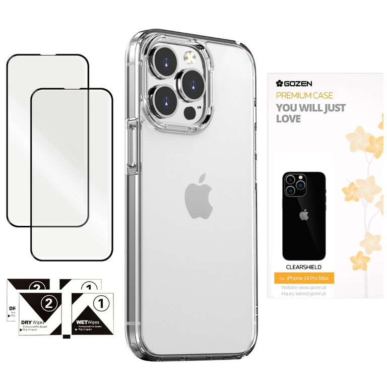 Etui GoZen do iPhone 14 Pro Max Clear Case+2xSzkło (1)